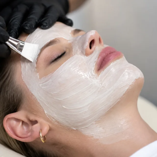 A facial mask being applied with a brush